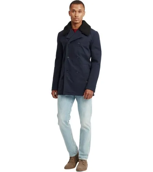 SOLID Herren Casual-Parka mit abnehmbarem Teddyfell-Besatz am Kragen Woll-Mantel Regular Fit Pinto Dunkelblau